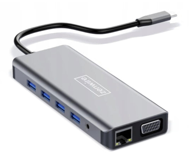 Zenwire Hub 12w1 USB-C 2xHDMI VGA USB 3.0 RJ-45 SD PD 87W - 1604637 - zdjęcie